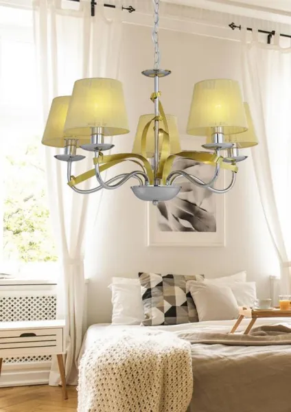 Závesná lampa chróm / zlatá stuha 5xE14 DIVA