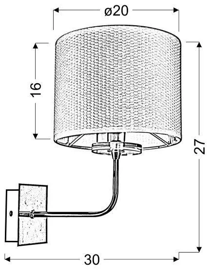 Chrómová nástenná lampa, tkané tienidlo, E14, 40W, žiarovka Estera