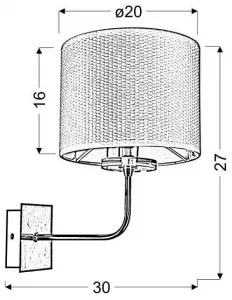 Chrómová nástenná lampa, tkané tienidlo, E14, 40W, žiarovka Estera