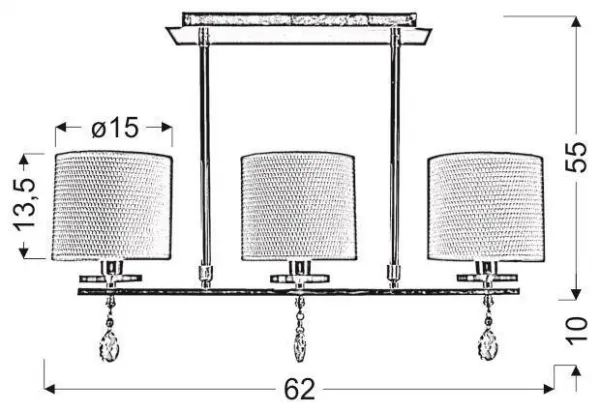 Chrómová stropná lampa 3x40W, látkové tienidlo Estera