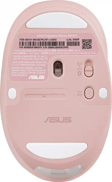 ASUS Fragrance Mouse MD101/Ergonomická/Optická/2 400 DPI/USB+BT/Růžová