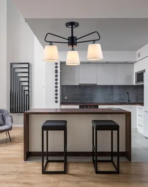 Čiernobiela kovová stropná lampa Morley Ledea