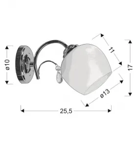 Nástenná lampa chrómové sklo biele tienidlo s krištáľom 40W Zachera