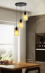 Závesná lampa 3xE27 35cm čierna/hnedá Bistro