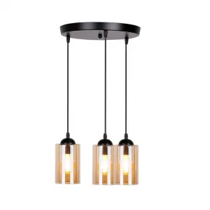 Závesná lampa 3xE27 35cm čierna/hnedá Bistro