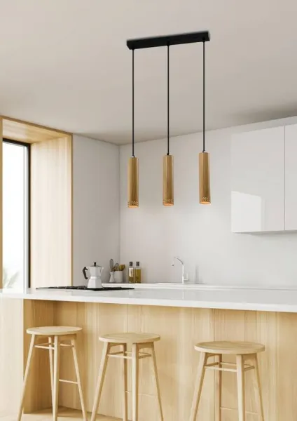 Čierna/drevená závesná lampa 3x25W Tubo