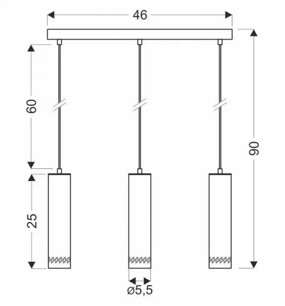 Čierna/drevená závesná lampa 3x25W Tubo