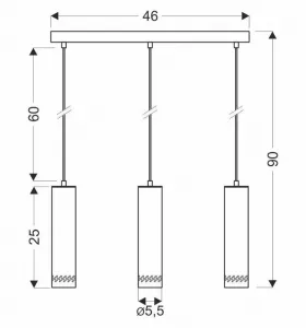 Čierna/drevená závesná lampa 3x25W Tubo