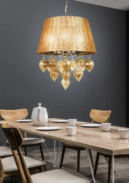 Závesná lampa Elissa v sivej a béžovej farbe na retiazke