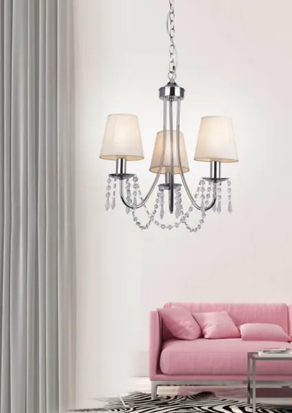 Chrómový/béžový závesný luster 3x40W Ruti