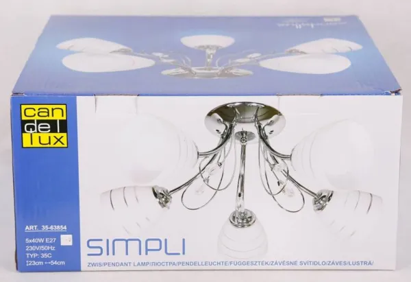 Chrómová stropná lampa s kryštálmi 5x40W Simpli