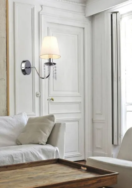 Chrómová nástenná lampa/béžové tienidlo s kryštálmi 40W Ruti