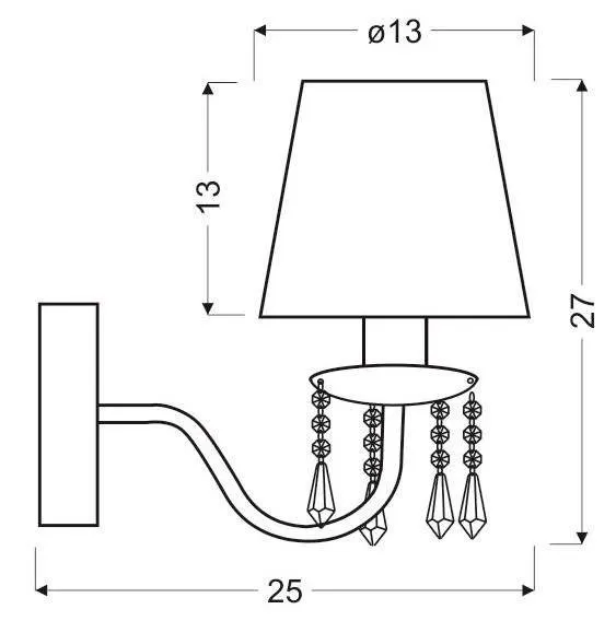 Chrómová nástenná lampa/béžové tienidlo s kryštálmi 40W Ruti