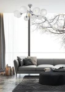Chrómová stropná lampa, biele tienidlo, 8x40W Raul