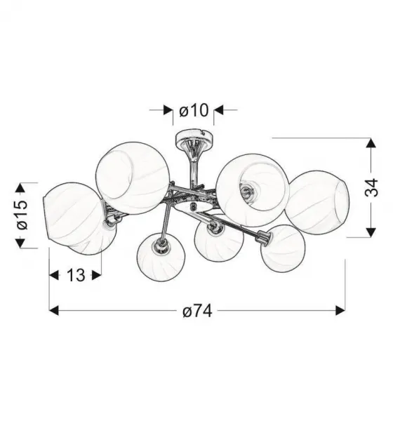 Chrómová stropná lampa, biele tienidlo, 8x40W Raul