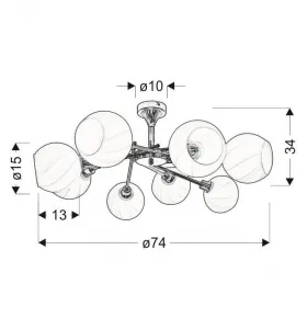 Chrómová stropná lampa, biele tienidlo, 8x40W Raul