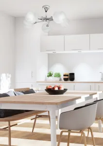 Elegantná, moderná päťramenná stropná lampa chrómová s bielym Raul