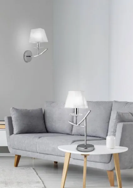 Chrómová nočná lampa s bielym tienidlom E14 Valencia