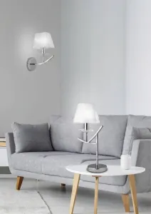 Chrómová nočná lampa s bielym tienidlom E14 Valencia