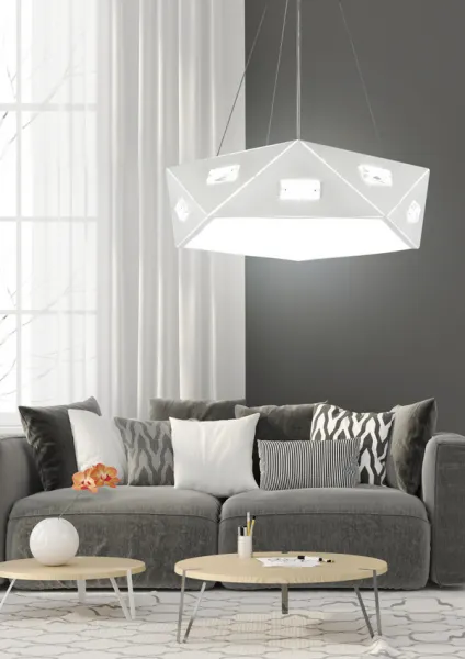 Biela päťuholníková závesná lampa, nastaviteľná, 3xG9 Nemesis