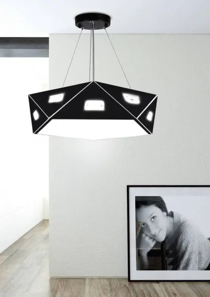 Čierna päťuholníková závesná lampa, nastaviteľná, 3x40W, Nemesis