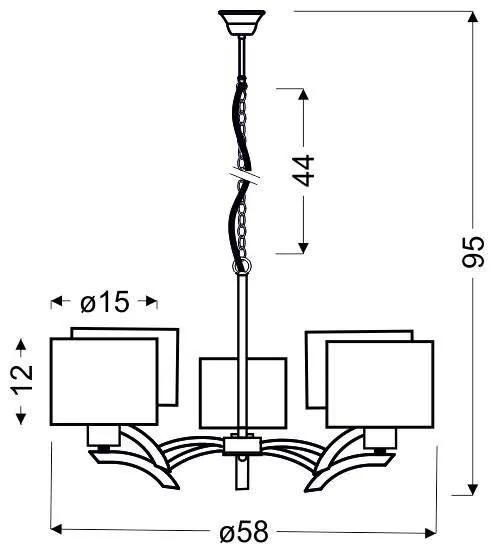 Závesná lampa chróm + krémové tienidlo 5x60W luster Draga