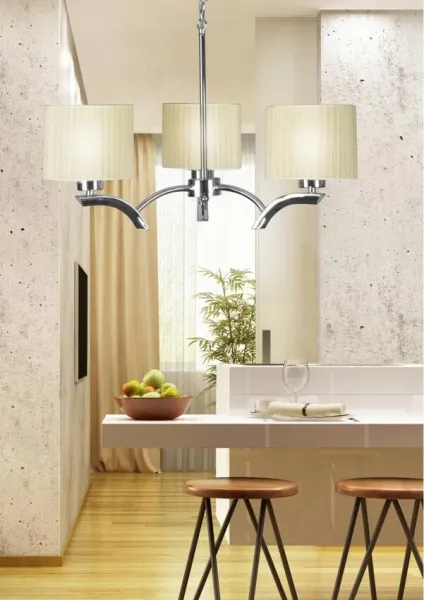Závesná lampa chróm + krémové tienidlo 3x60W luster Draga