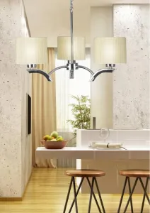 Závesná lampa chróm + krémové tienidlo 3x60W luster Draga