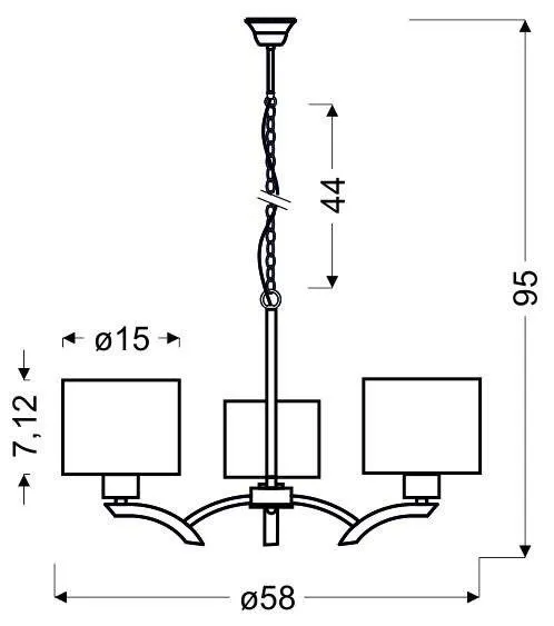 Závesná lampa chróm + krémové tienidlo 3x60W luster Draga