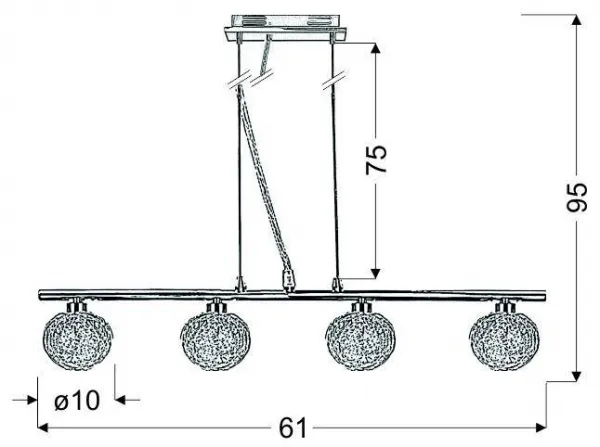 Závesná lampa chrómová sklenená guľa v opletení 4x40W Wind