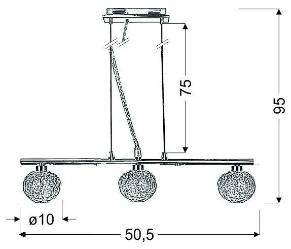 Závesná lampa chrómová sklenená guľa v opletení 3x40W Wind