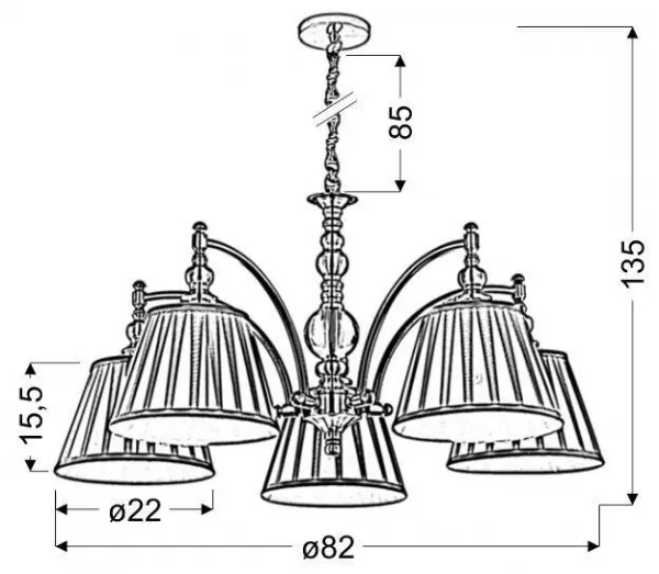 Závesná lampa patinovaná nastaviteľná reťaz 5x40W E14 Austin