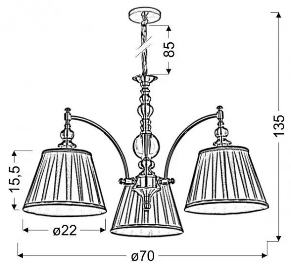 Závesná lampa patinovaný luster 3 Austin
