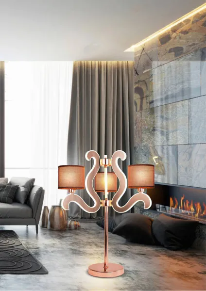 Stolová lampa s 3 LED ramenami, medená, Ambrosia