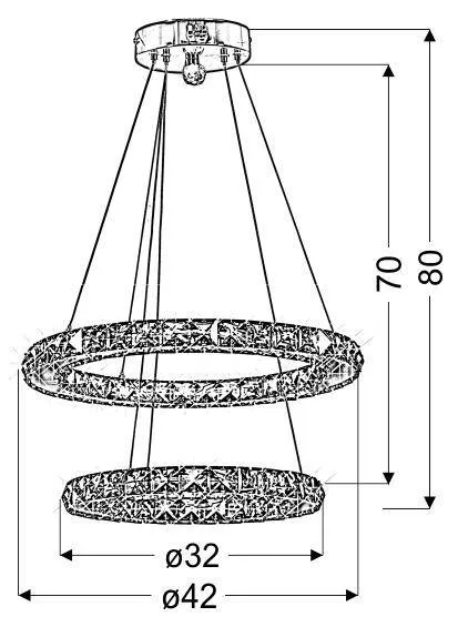 LED stropná závesná lampa 2 kruhy s kryštálmi Lords