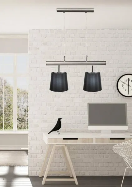 Saténová dvojitá závesná lampa, čierne tienidlo, 2x60W Milonga