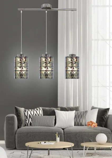 Závesná lampa chrómová, sklenené tienidlo 3D, 3x40W, Nocturno