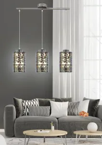 Závesná lampa chrómová, sklenené tienidlo 3D, 3x40W, Nocturno