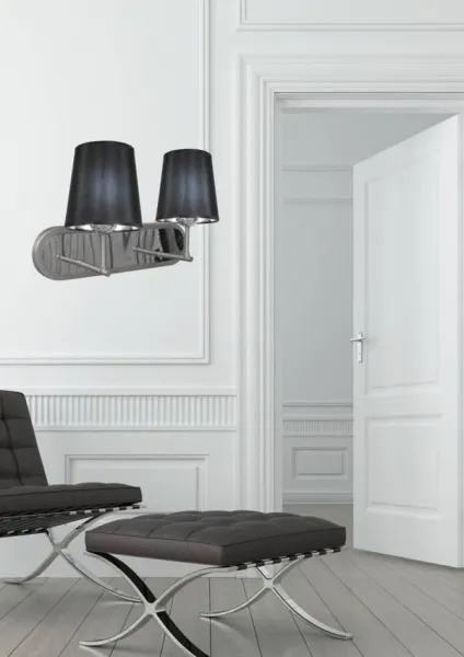 Dvojitá saténová nástenná lampa + čierne tienidlo 2x60W Milonga