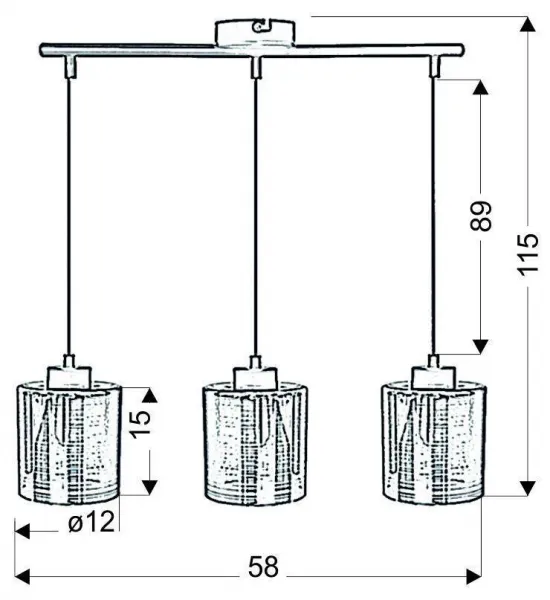 Závesná lampa chrómová, sklenené tienidlo 3D, 3x40W, Nocturno