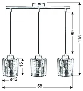 Závesná lampa chrómová, sklenené tienidlo 3D, 3x40W, Nocturno