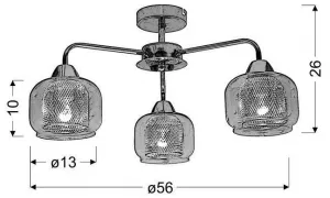 Chrómová stropná lampa, sklenené tienidlo, 3x40W, Ray