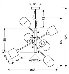 Závesná lampa, výškovo nastaviteľná, saténová, 6x40W, Saxofón