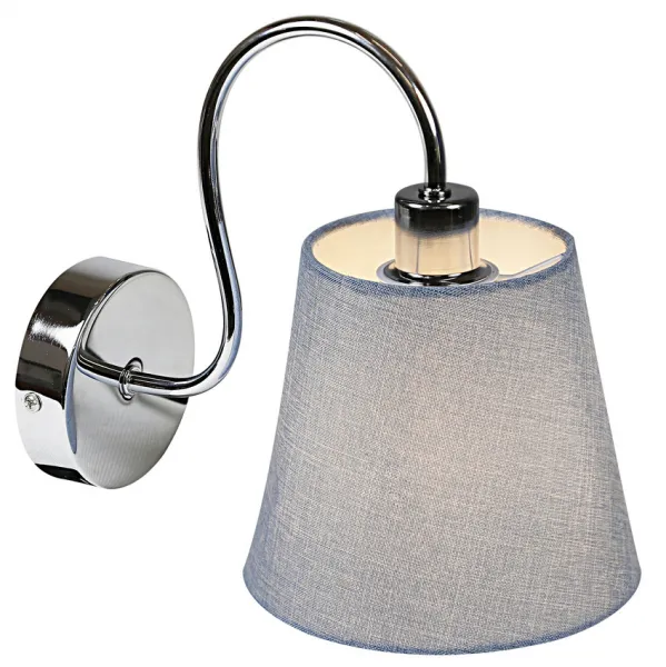 Okrúhla chrómová nástenná lampa so sivým látkovým tienidlom Luk