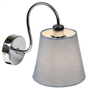 Okrúhla chrómová nástenná lampa so sivým látkovým tienidlom Luk