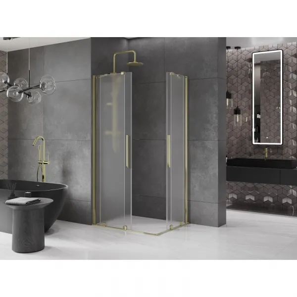 MEXEN/S - Velar Duo sprchovací kút, posuvné dvere 100 x 90, dekor, zlato 871-100-090-32-50