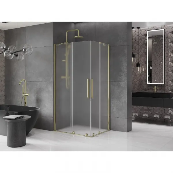 MEXEN/S - Velar Duo sprchovací kút, posuvné dvere 100 x 90, dekor, zlato 871-100-090-32-50
