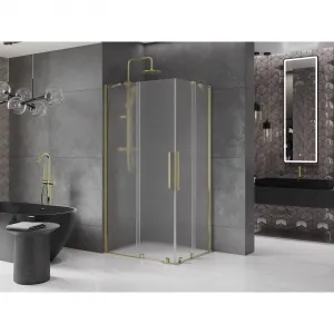 MEXEN/S - Velar Duo sprchovací kút, posuvné dvere 100 x 90, dekor, zlato 871-100-090-32-50