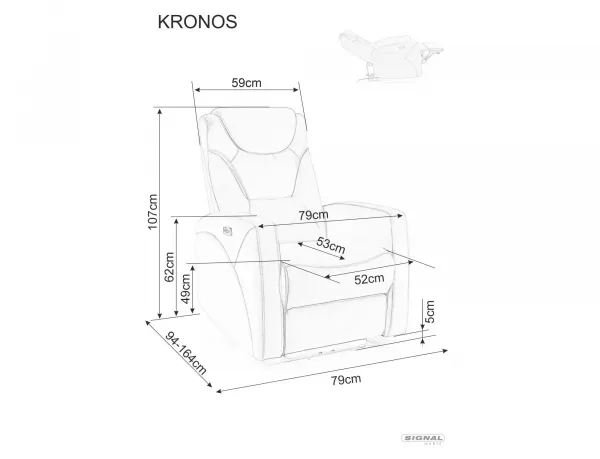 Signal Elektrické polohovací křeslo KRONOS Velvet šedé