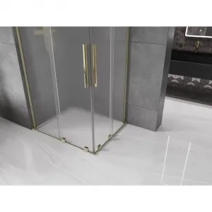 MEXEN/S - Velar L Duo sprchovací kút, posuvné dvere 100 x 90, dekor, zlato 871-100-090-02-33-50